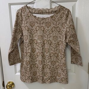 Kim Rogers Tan Paisley Long Sleeve Top